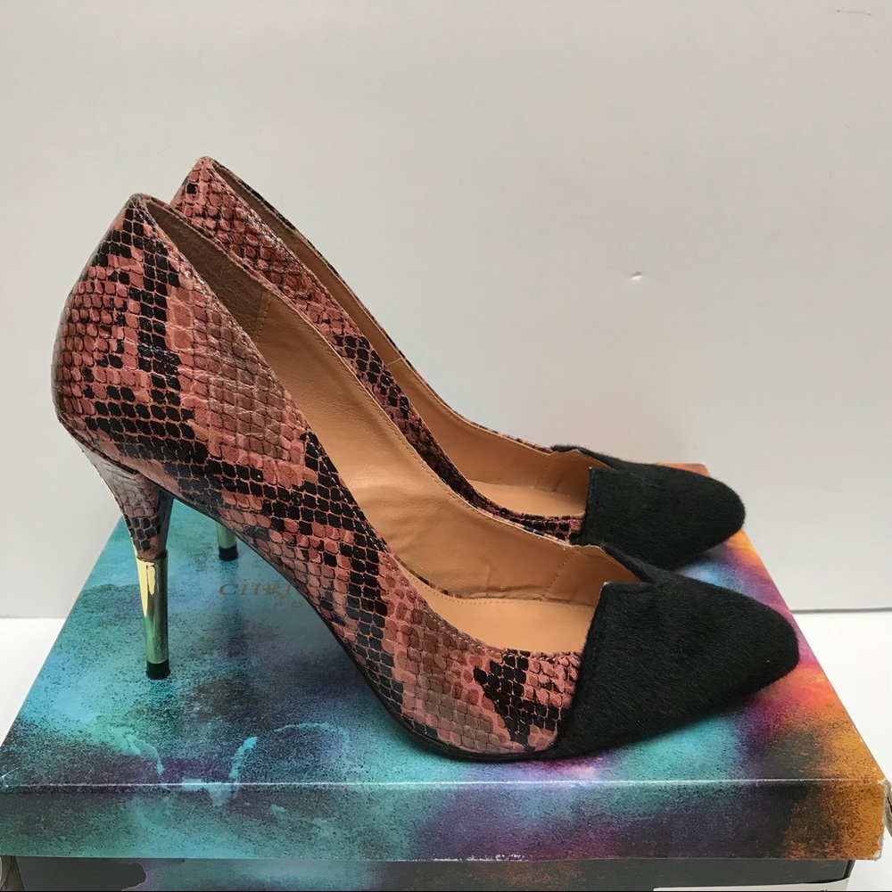 EUC CHRISTIAN SIRIANO Cap Snake Print Pink Heels👠 - Picture 2 of 8